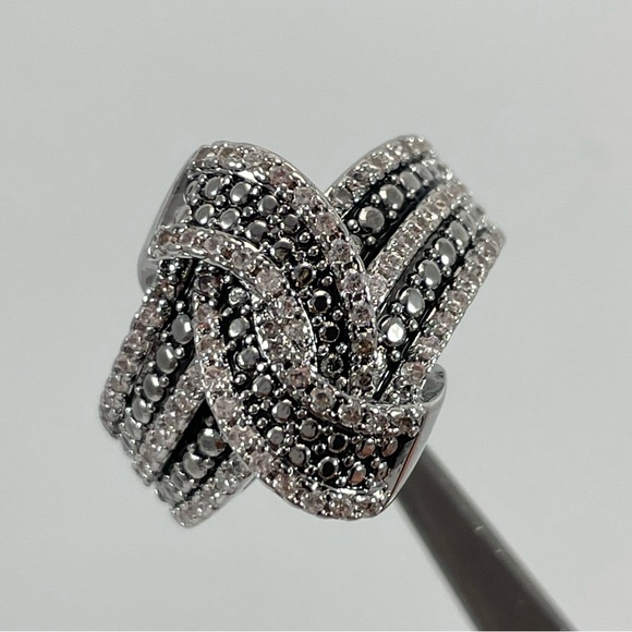 tiffclosetfinds Jewelry - Ring Knot Band White Gray Diamond CZ Micro Paved Boho Statement Classic Stunning